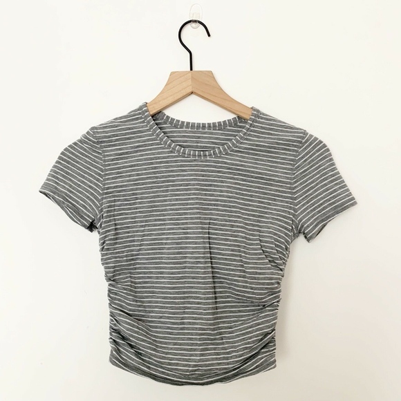 lululemon athletica Tops - Lululemon Striped Ruched Side Crop Top